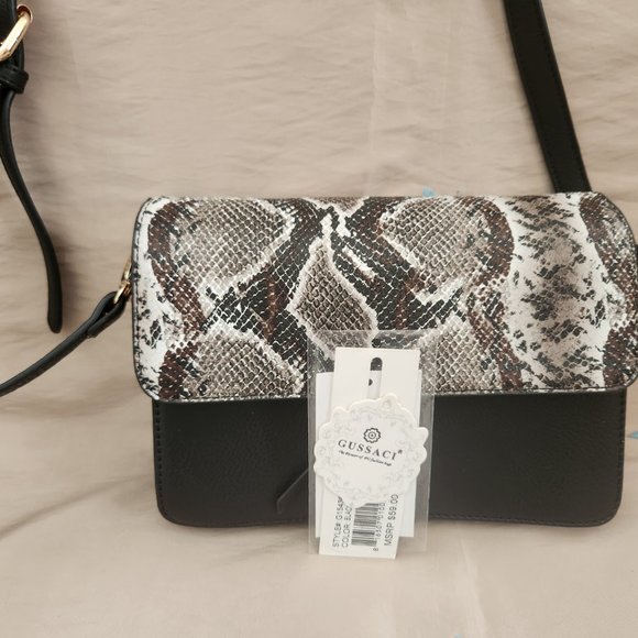 GUSSACI Collection Vegan Leather Shoulder bag New with Tags Piton/Black - Picture 3 of 10